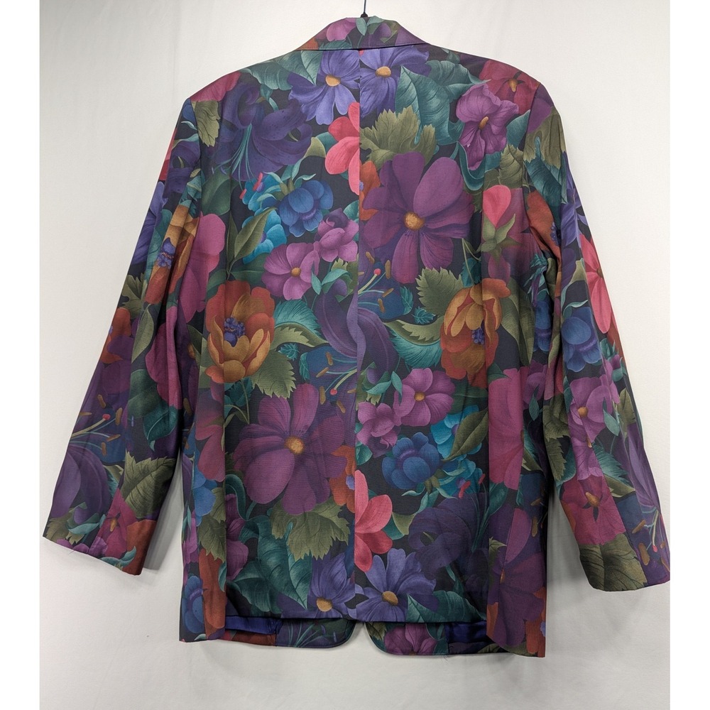 Alfred Dunner Vintage Floral Blazer Purple Blue 16 Made in USA Shoulder Pads - Picture 2 of 9